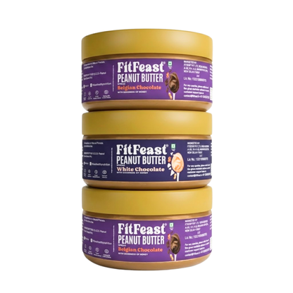 Peanut Butter: 2 Belgian Chocolate, 1 White Chocolate  (140g Each)