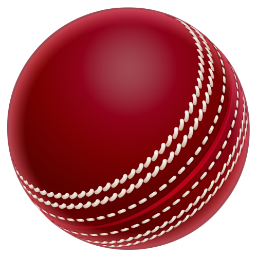 Red cricket ball with white stitching on a white background