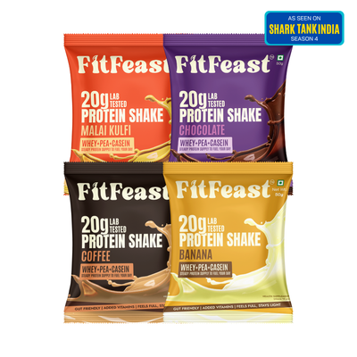 Assorted Protein Sachet Pack – Malai Kulfi,Chocolate,Banana & Coffee Flavour | As Seen on Shark Tank