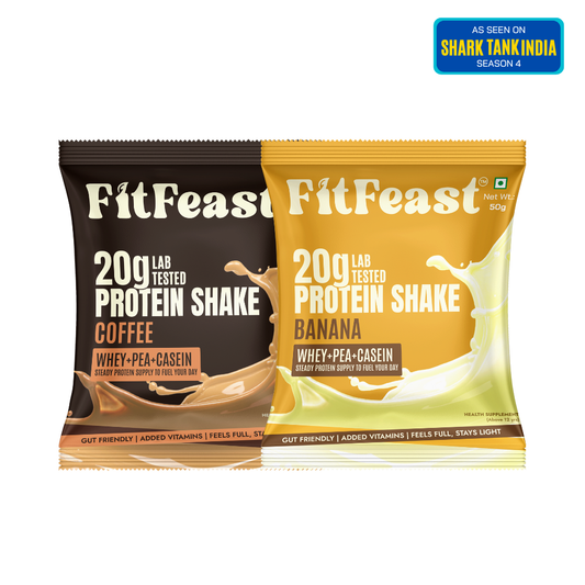 Assorted Protein Sachet Pack – Banana & Coffee Flavour | As Seen on Shark Tank